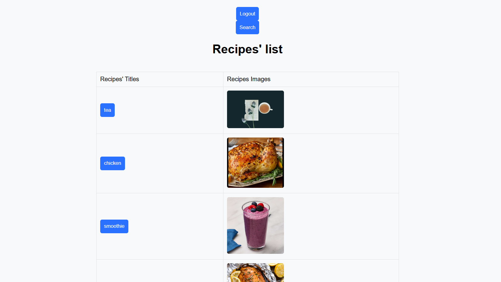 recipe app screenshot